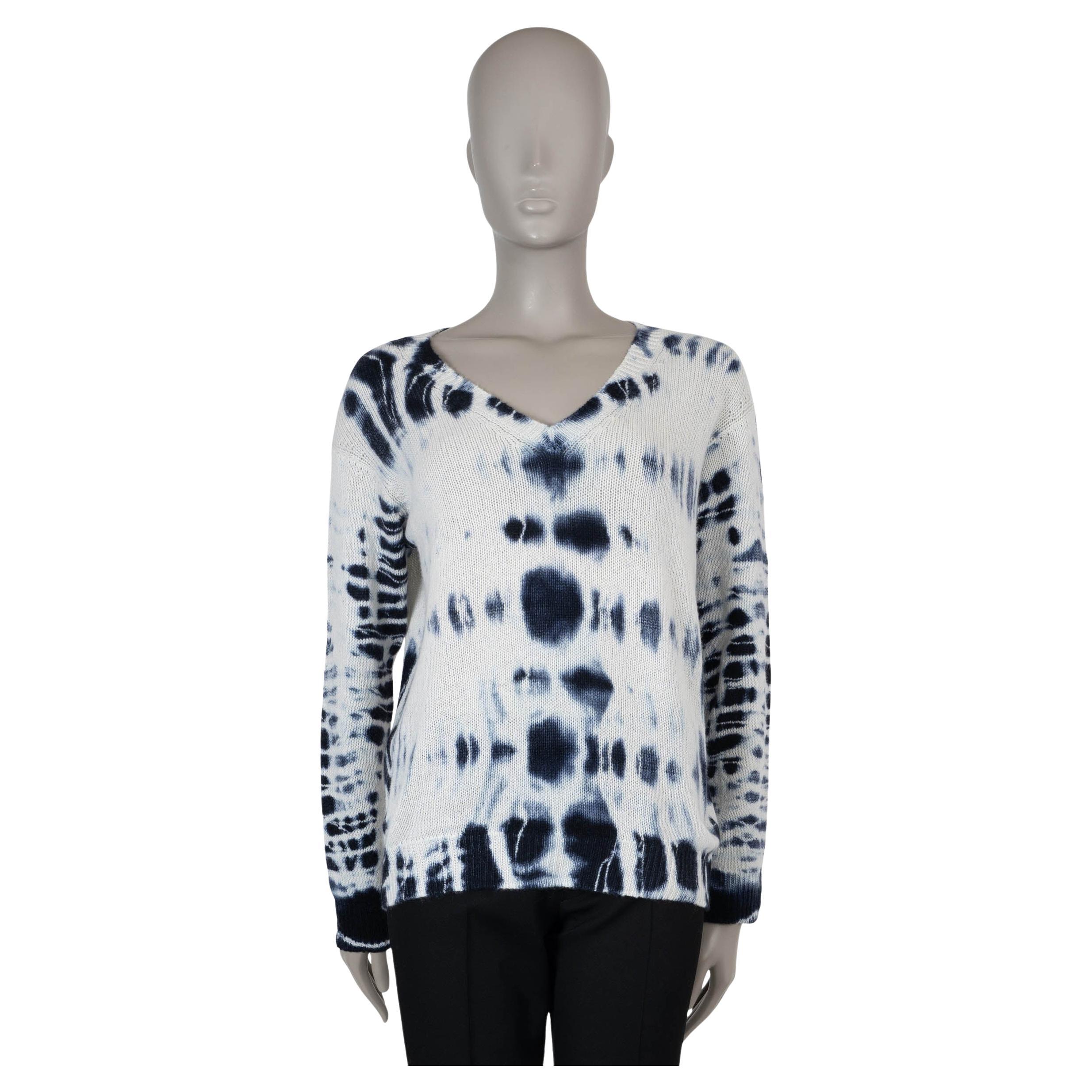 CHRISTIAN DIOR white & blue cashmere 2020 TIE-DYE Sweater 36 XS For Sale