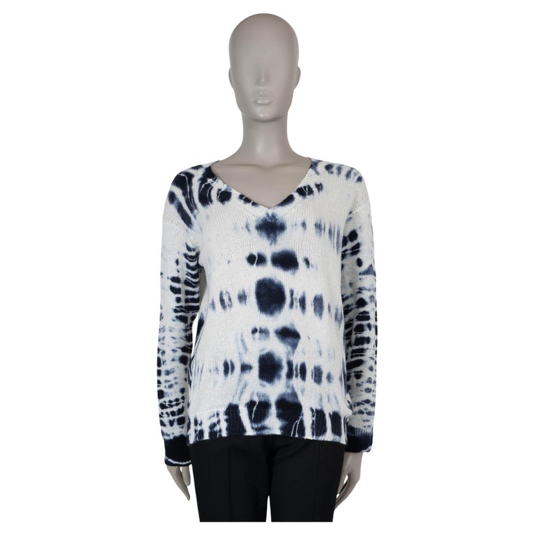 CHRISTIAN DIOR white and blue cashmere 2020 TIE-DYE Sweater 36 XS