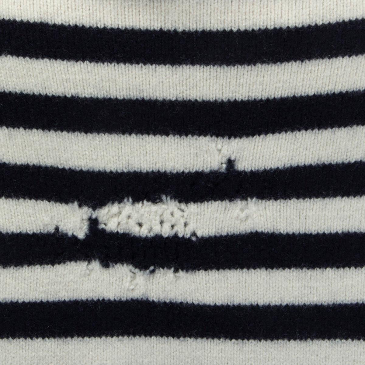 Women's CHRISTIAN DIOR white & blue cashmere & wool STRIPED DISTRESSED Sweater 38 S