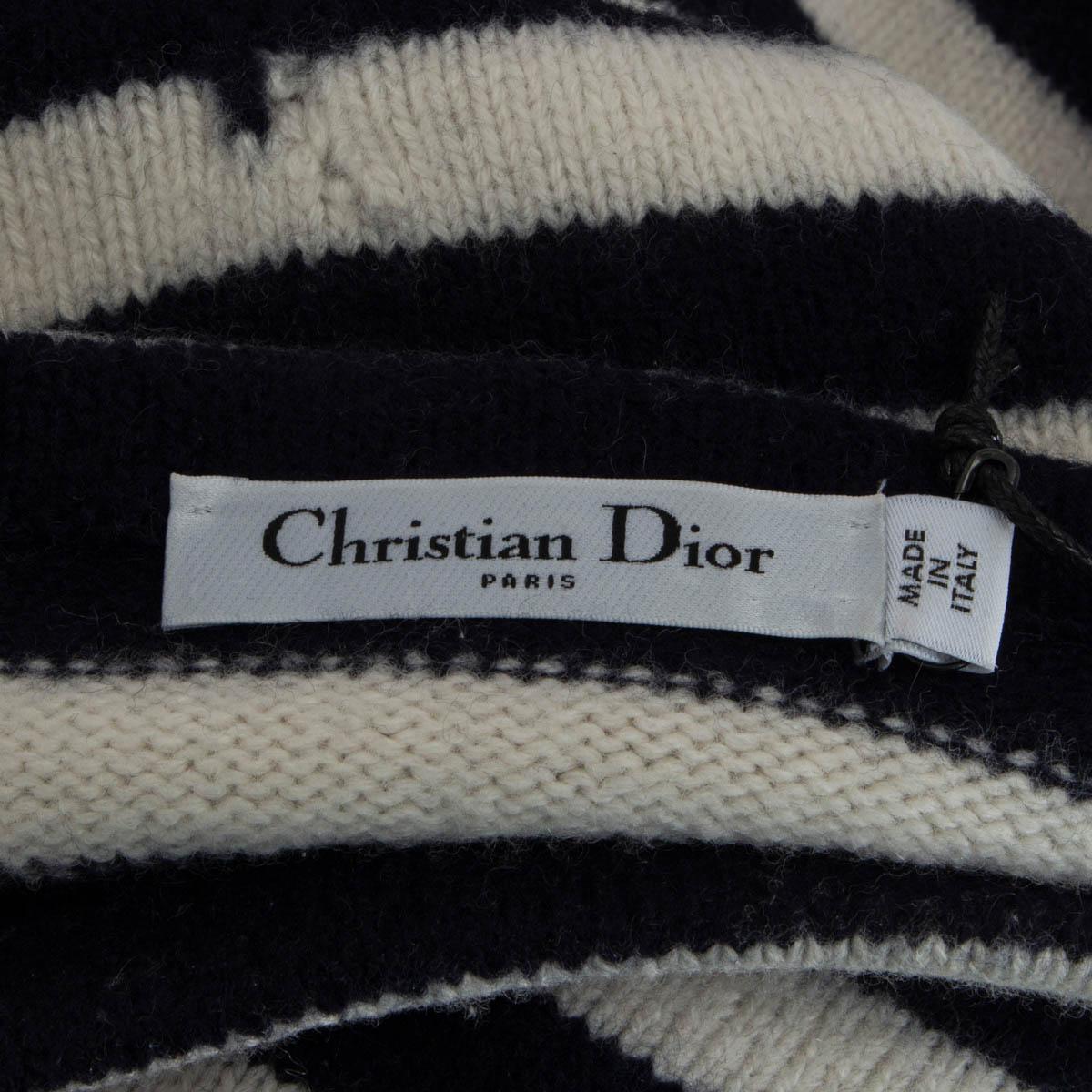 CHRISTIAN DIOR white & blue cashmere & wool STRIPED DISTRESSED Sweater 38 S 1