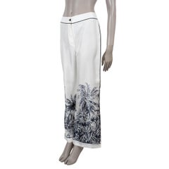 CHRISTIAN DIOR white & blue silk 2021 CHEZ MOI TOILE DE JOUY PALMS Pants XS