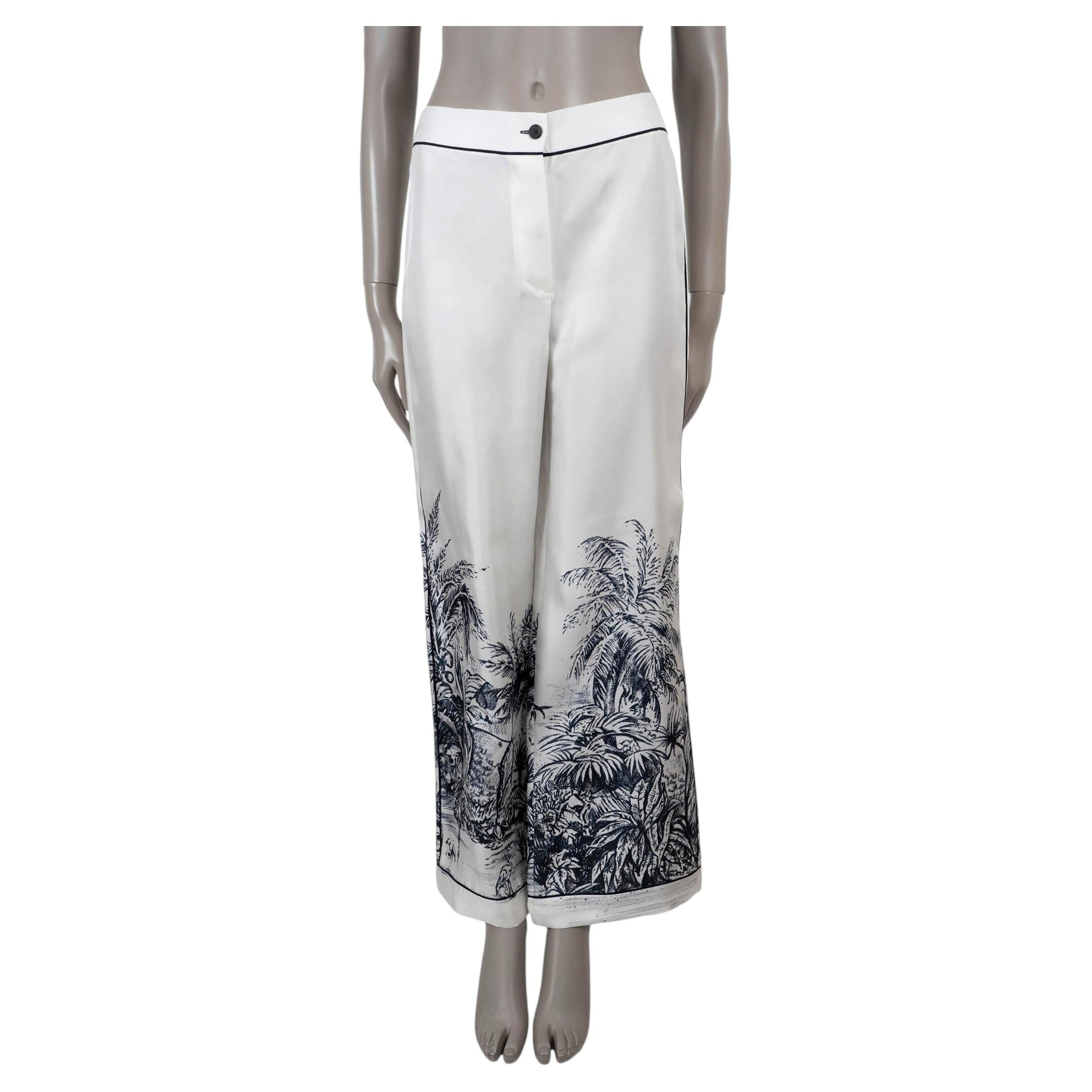 CHRISTIAN DIOR white & blue silk 2021 CHEZ MOI TOILE DE JOUY PALMS Pants XS