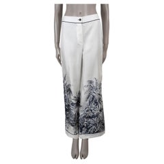 CHRISTIAN DIOR white & blue silk 2021 CHEZ MOI TOILE DE JOUY PALMS Pants XS