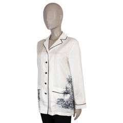 CHRISTIAN DIOR white blue silk 2021 CHEZ MOI TOILE DE JOUY PALMS Shirt 36 XS