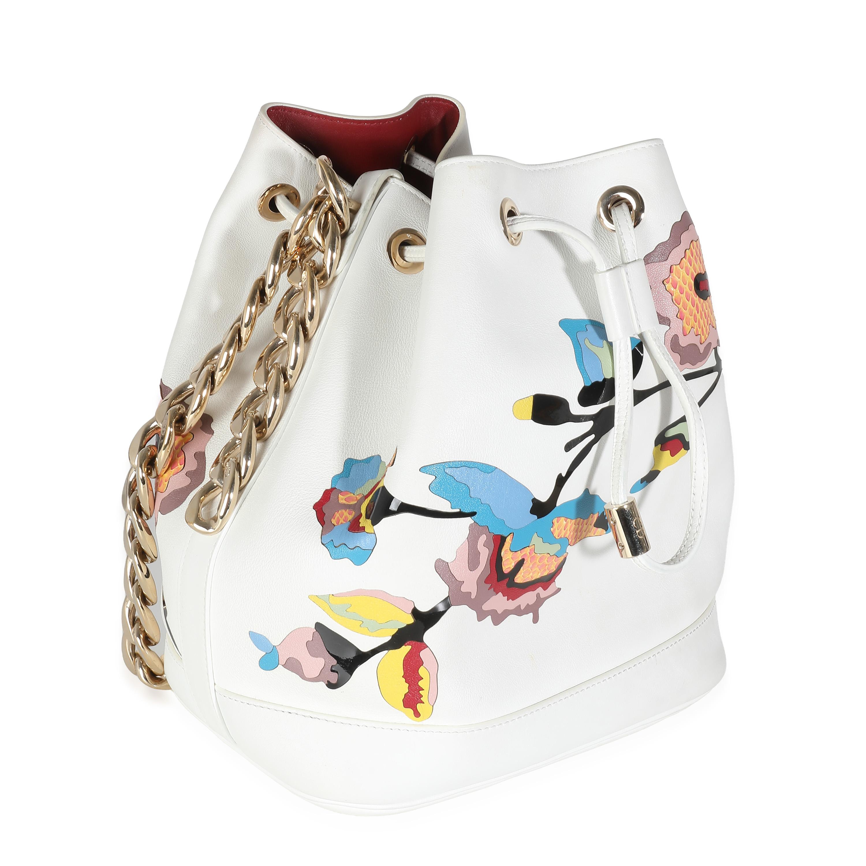 Christian Dior White Calfskin Multicolor Python Appliqué Paradise Bubble Bucket In Excellent Condition In New York, NY