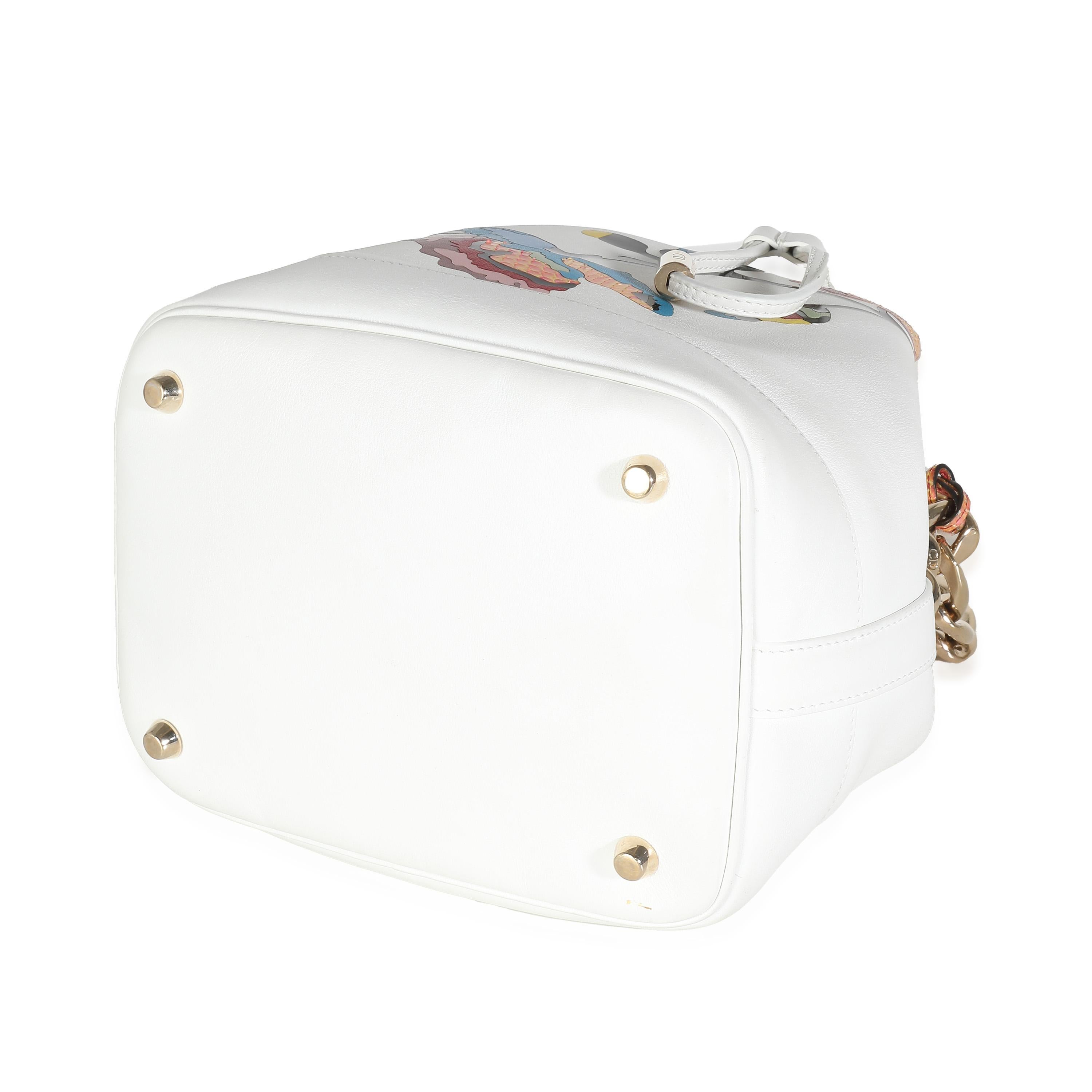 Christian Dior White Calfskin Multicolor Python Appliqué Paradise Bubble Bucket 1
