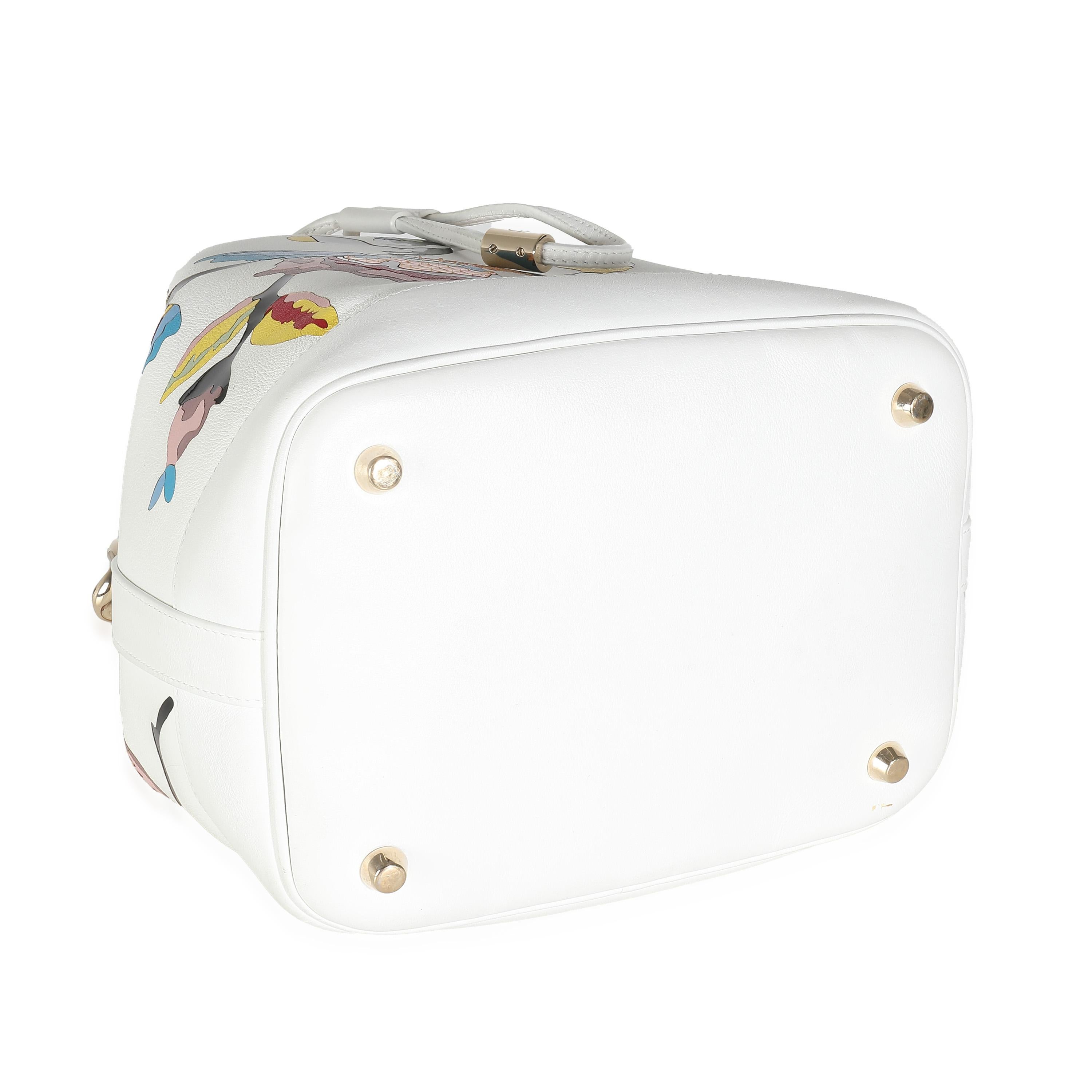 Christian Dior White Calfskin Multicolor Python Appliqué Paradise Bubble Bucket 2