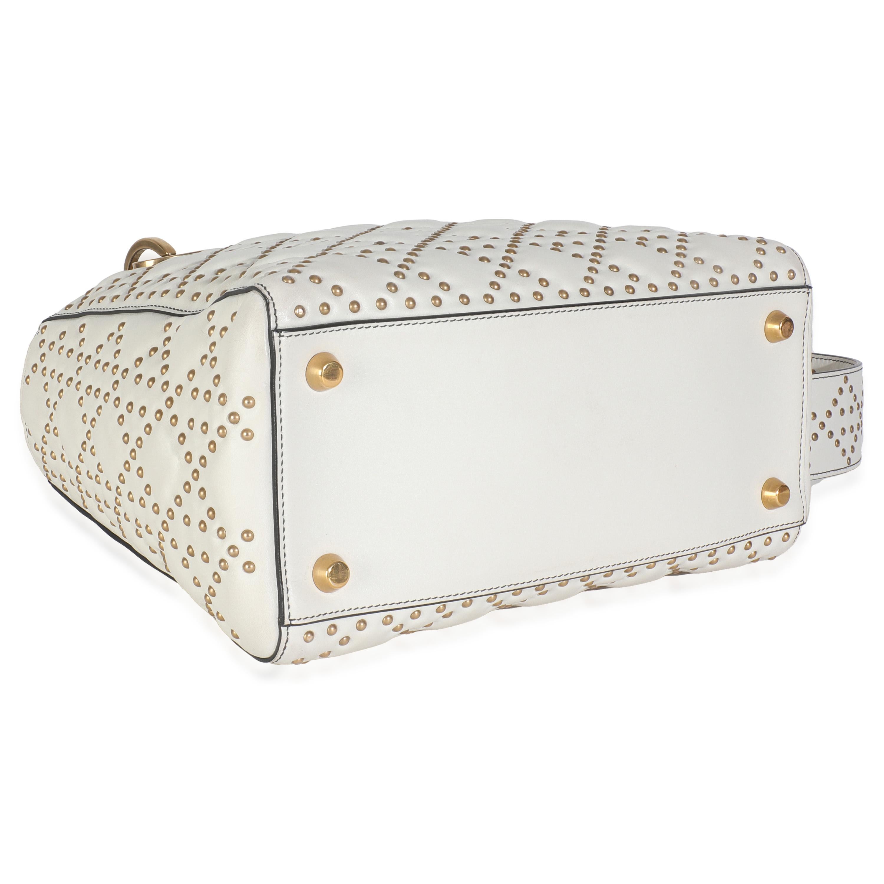 Christian Dior White Cannage Supple Studded Calfskin Medium Lady Dior Pour femmes en vente