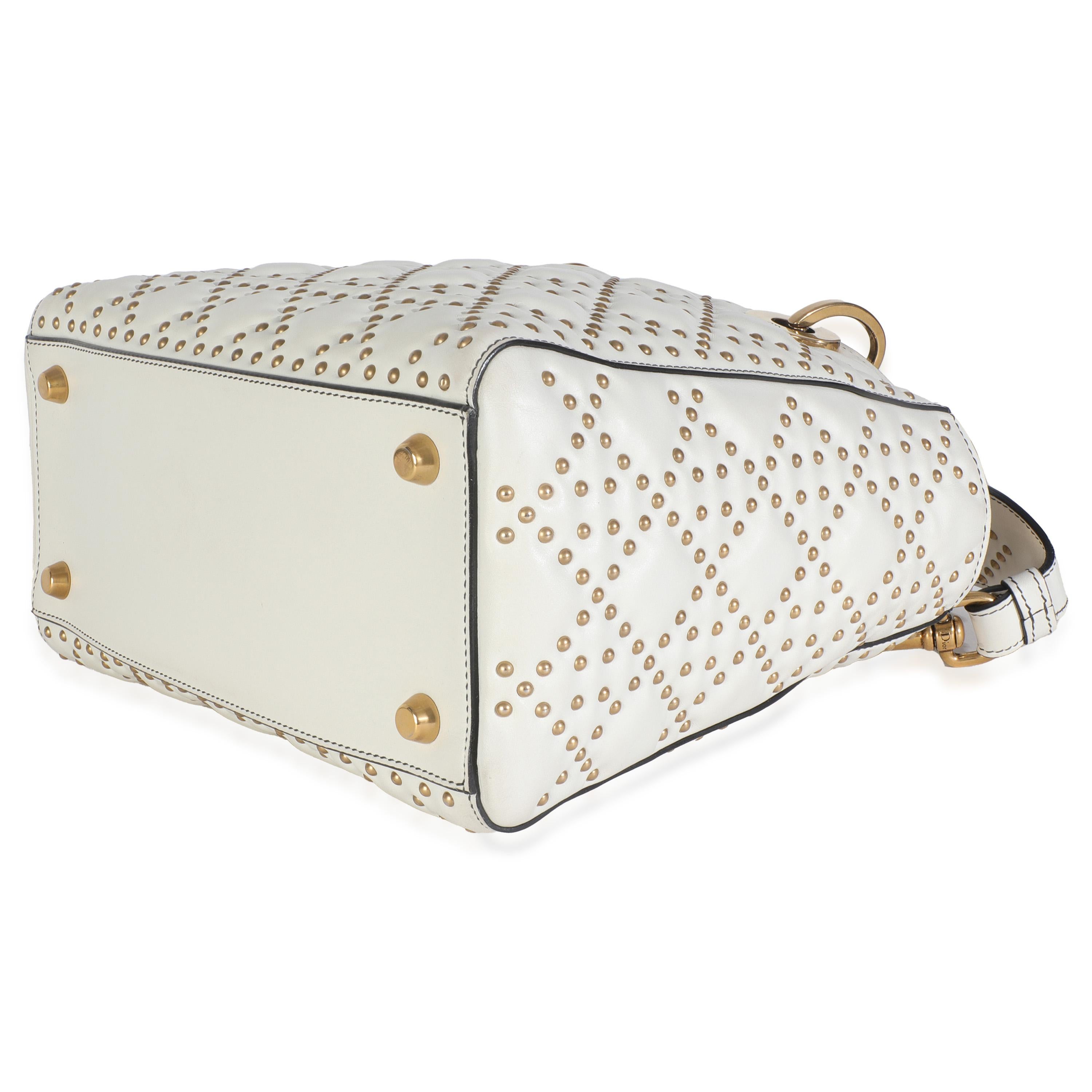 Christian Dior White Cannage Supple Studded Calfskin Medium Lady Dior en vente 2