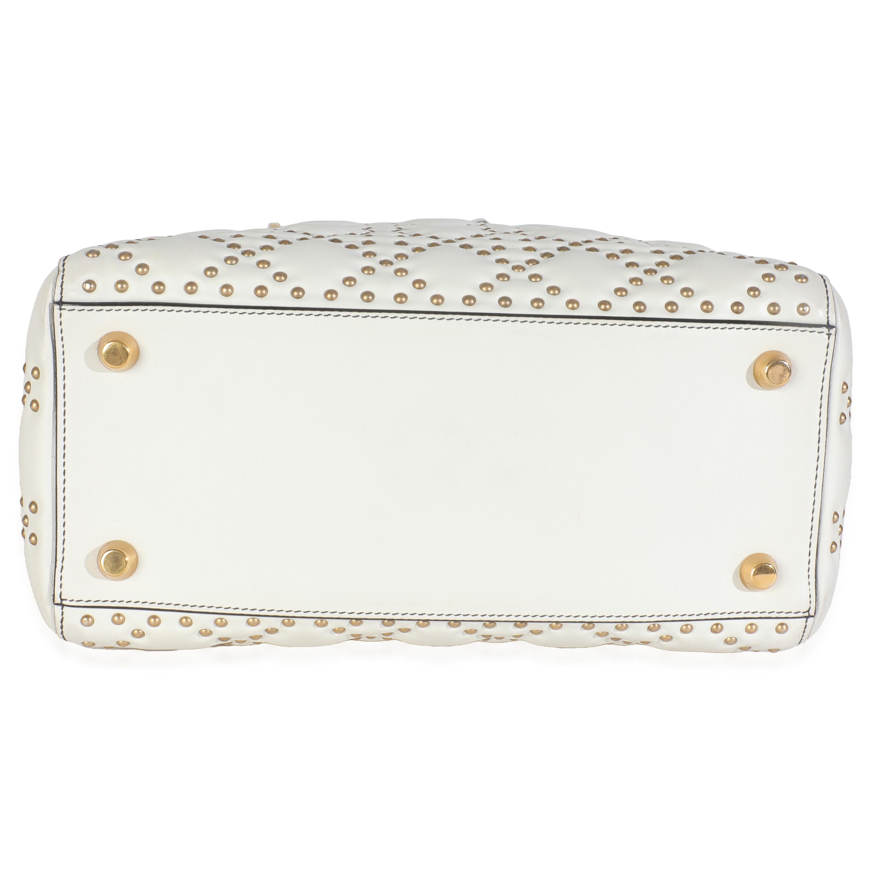 Christian Dior White Cannage Supple Studded Calfskin Medium Lady Dior en vente 3