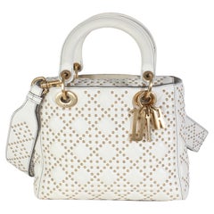 Christian Dior White Cannage Supple Studded Calfskin Medium Lady Dior