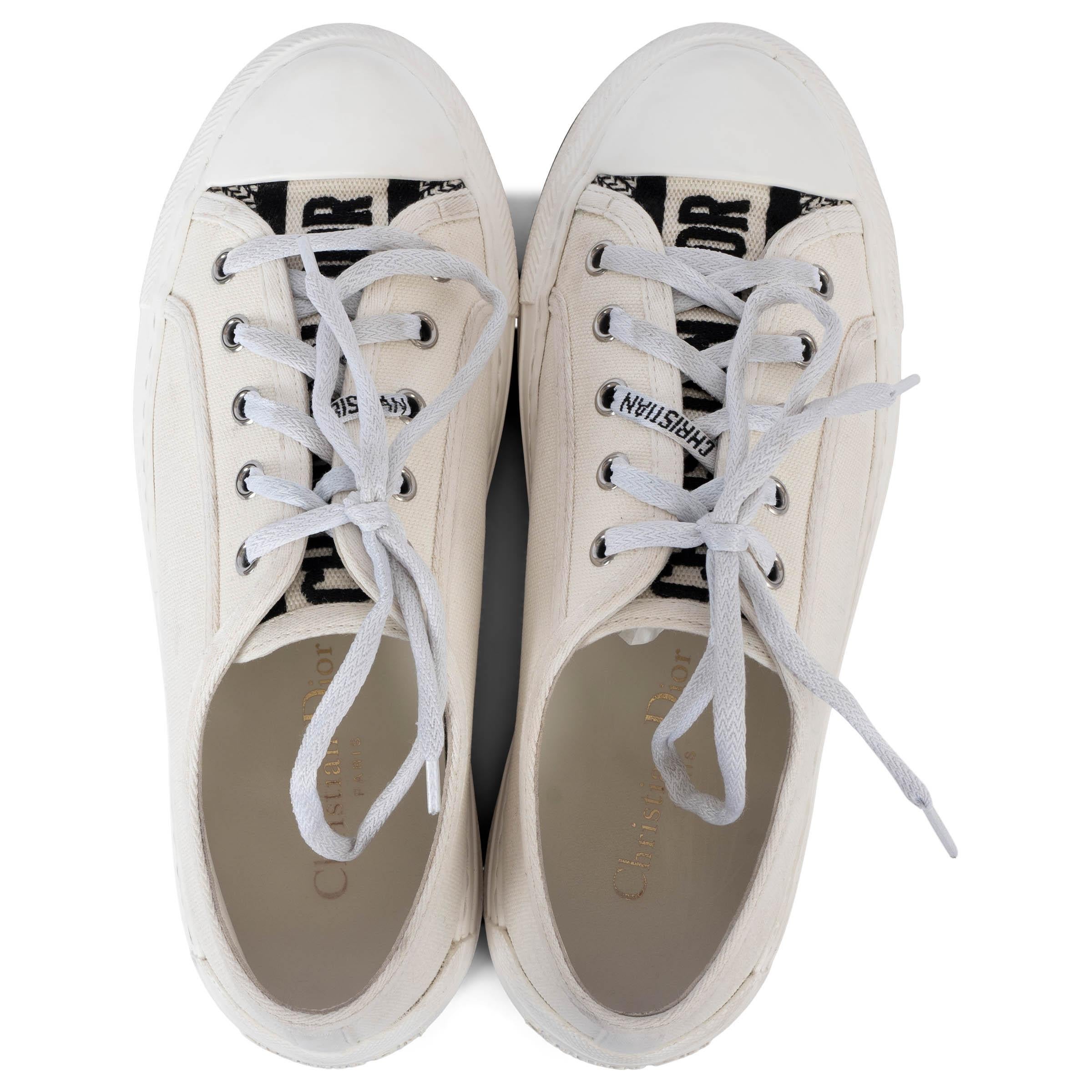 CHRISTIAN DIOR white canvas WALK'N'DIOR PLATFORM Sneakers Shoes 37.5 For Sale 1