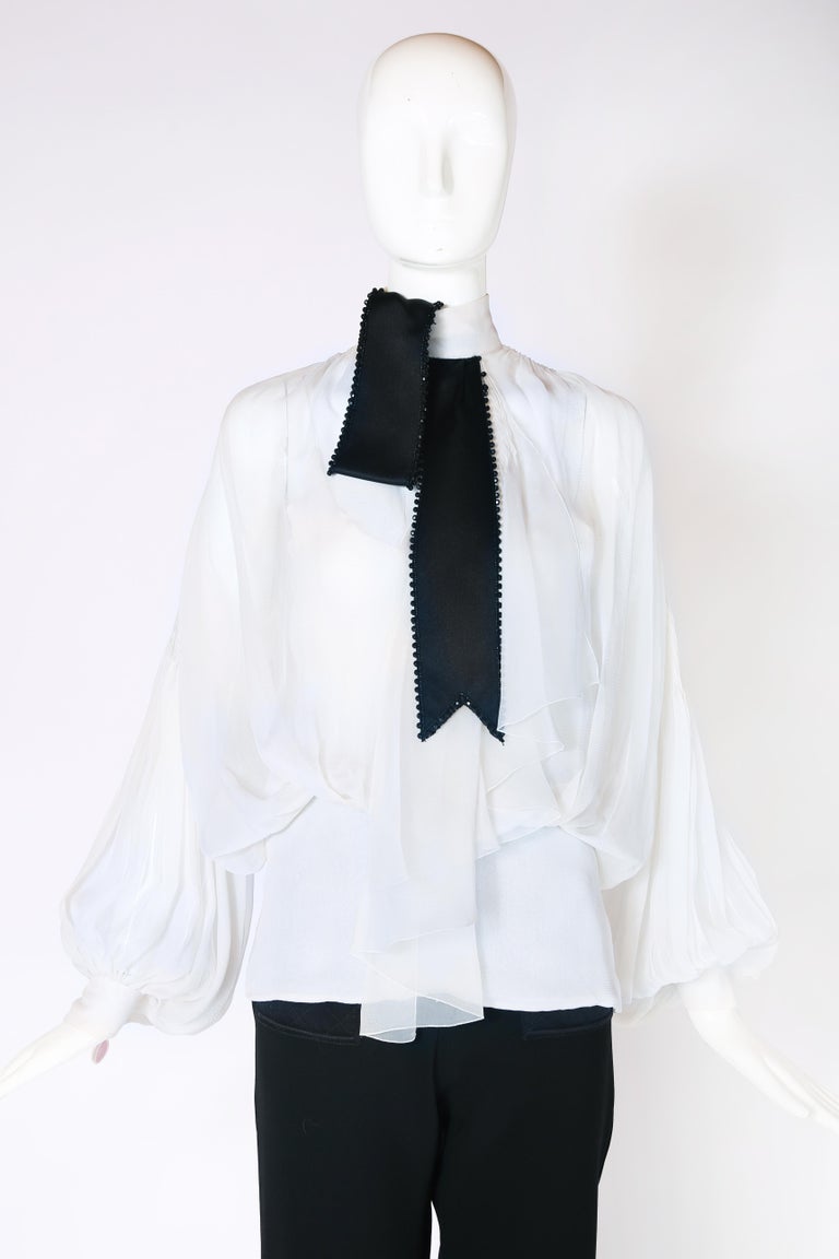 Christian Dior White Chiffon Poet Blouse at 1stDibs | white chiffon blouse