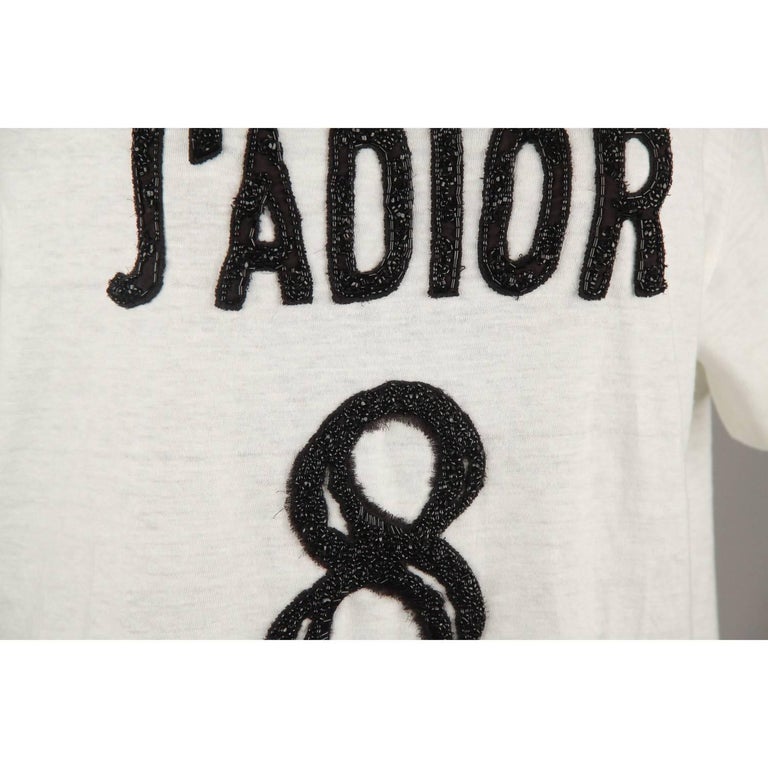 CHRISTIAN DIOR White Cotton and Linen J'Adior 8 Tee Top T CHRISTIAN DIOR White Cotton and Linen J'Adior 8 Tee Top T