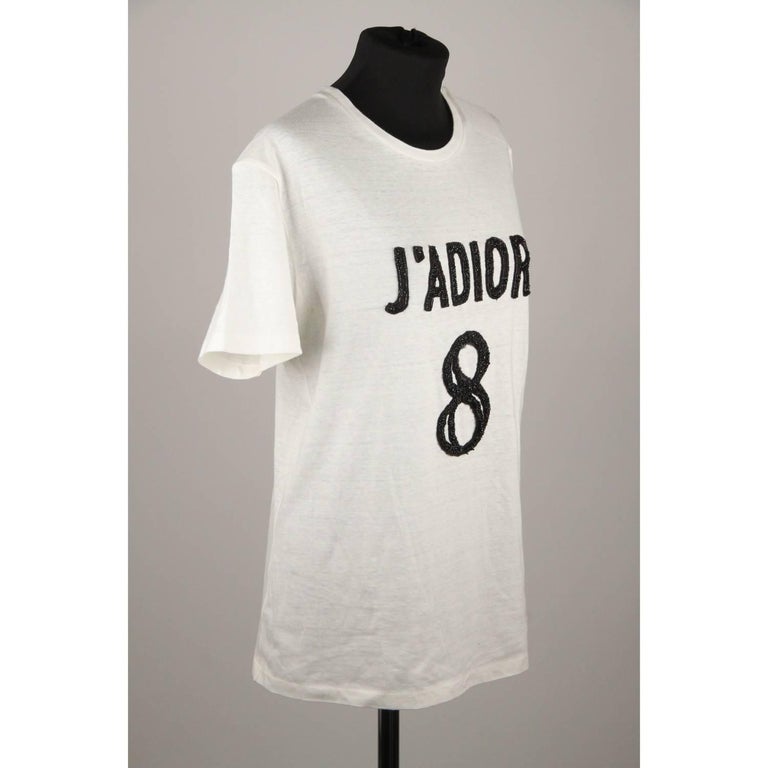 CHRISTIAN DIOR White Cotton and Linen J'Adior 8 Tee Top T CHRISTIAN DIOR White Cotton and Linen J'Adior 8 Tee Top T