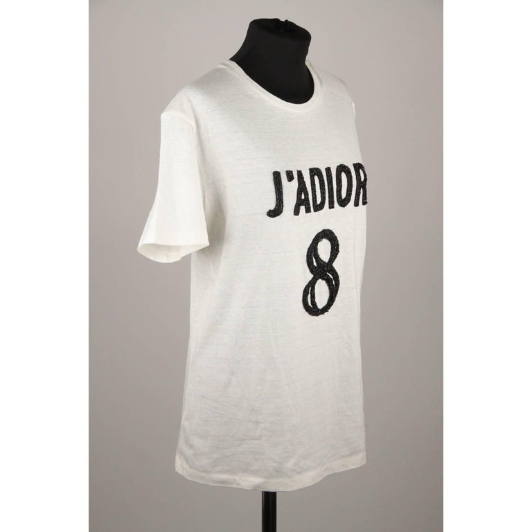 CHRISTIAN DIOR White Cotton and Linen J'Adior 8 Tee Top T Shirt