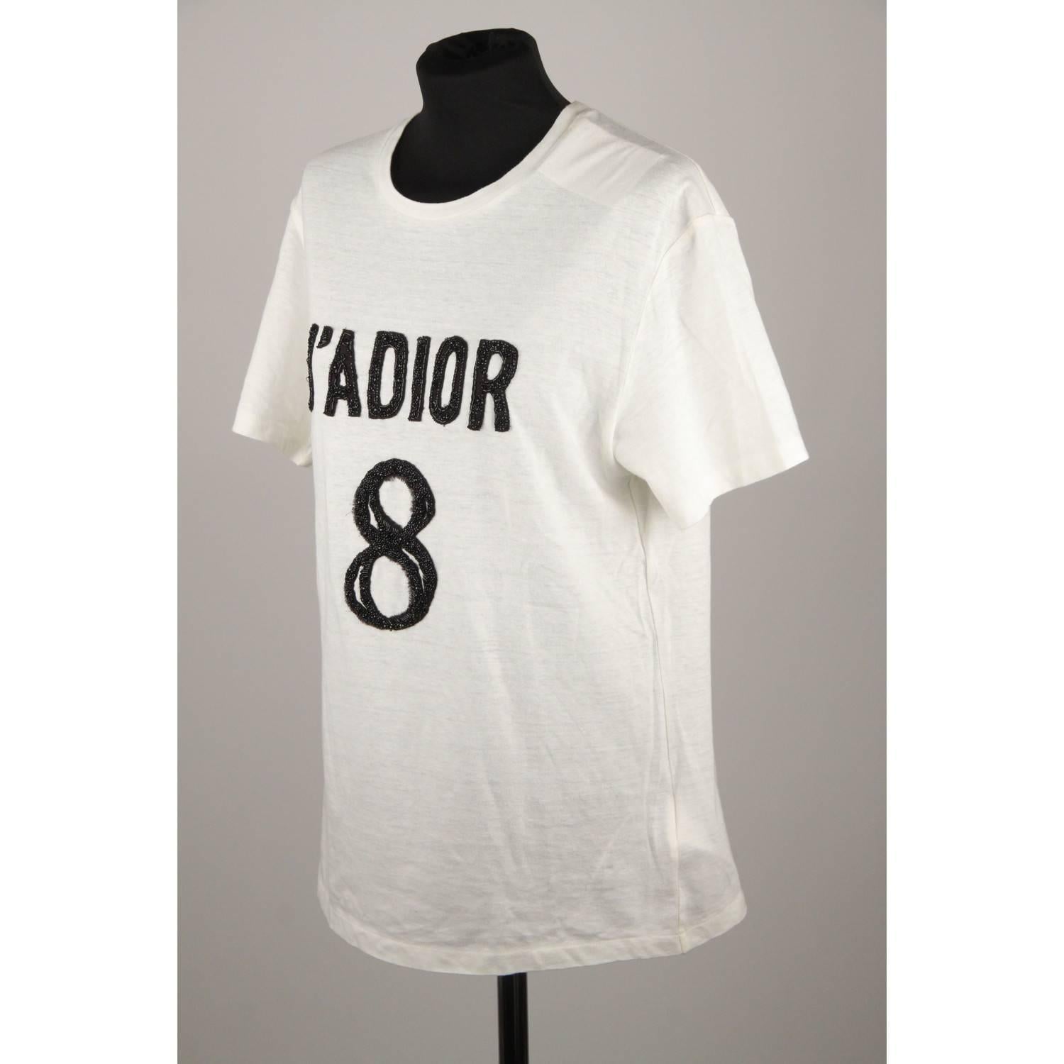 CHRISTIAN DIOR White Cotton and Linen J'Adior 8 Tee Top T Shirt Size S