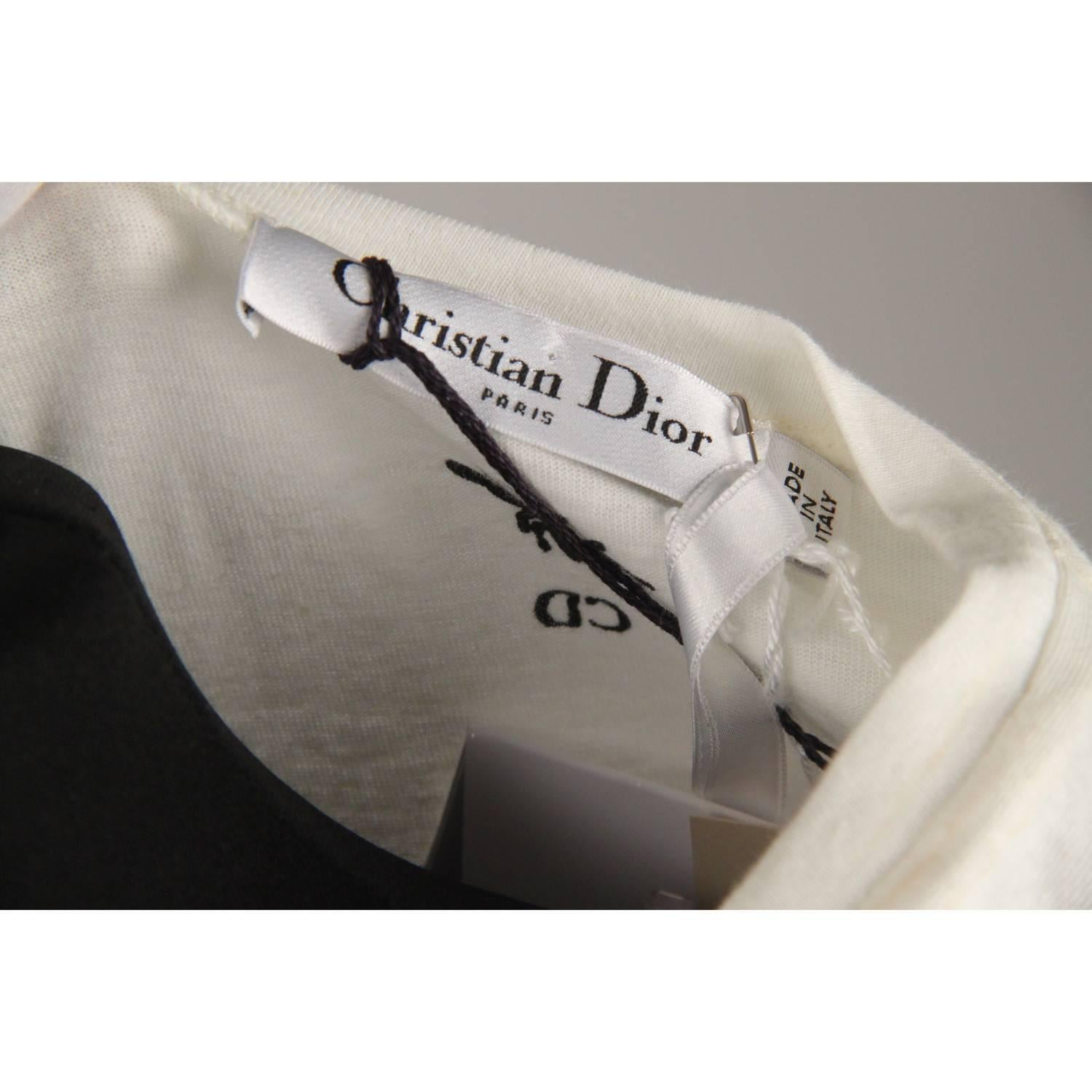 CHRISTIAN DIOR White Cotton & Linen J'Adior 8 Tee Top T Shirt Size S 1