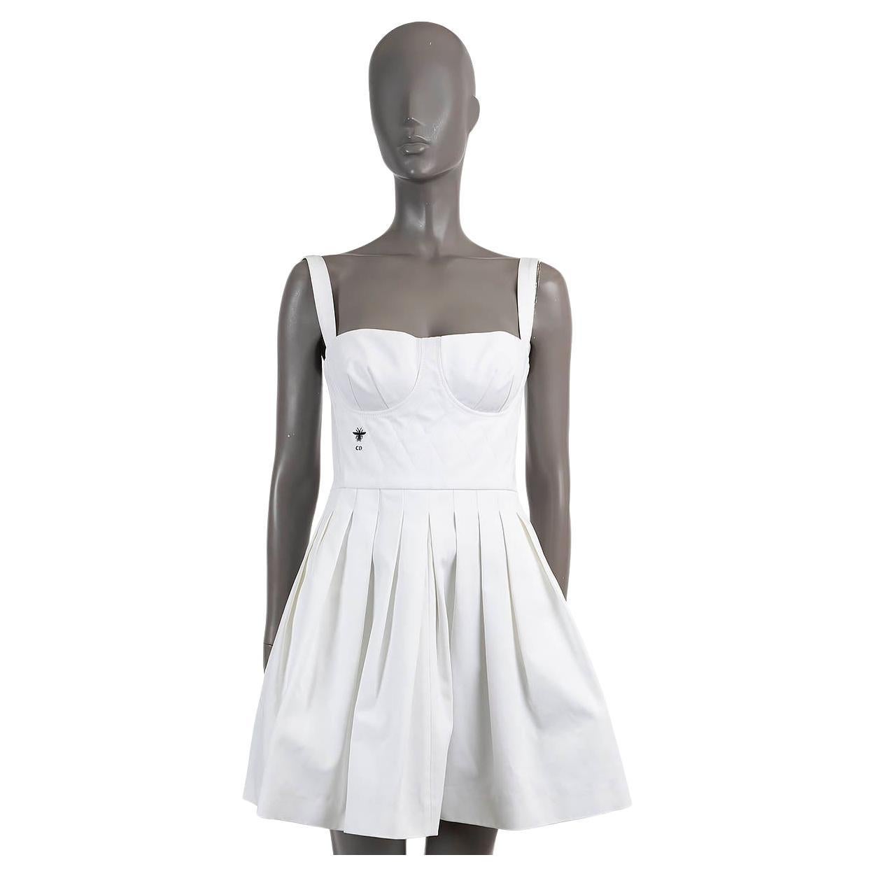 CHRISTIAN DIOR white cotton 2017 PLEATED MINI Dress 40 M For Sale