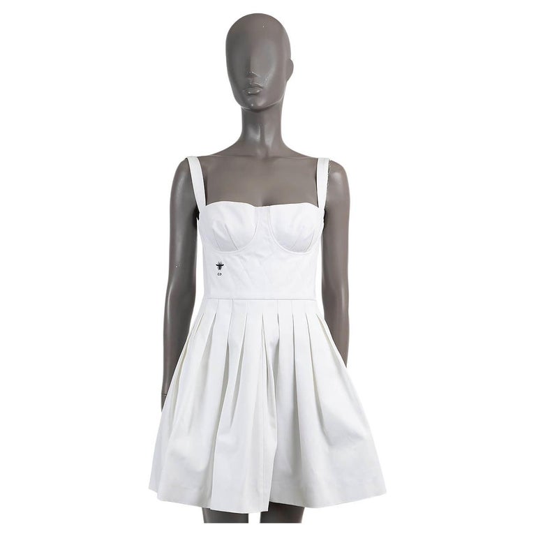 CHRISTIAN DIOR white cotton 2017 PLEATED MINI Dress 40 M For Sale at 1stDibs