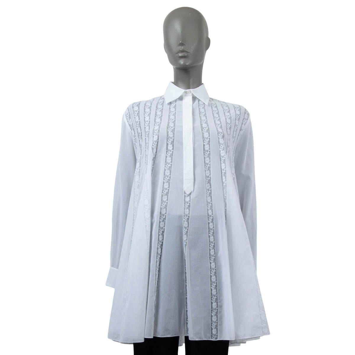 Gray CHRISTIAN DIOR white cotton 2018 LACE TRIM TUNIC Blouse Shirt S For Sale