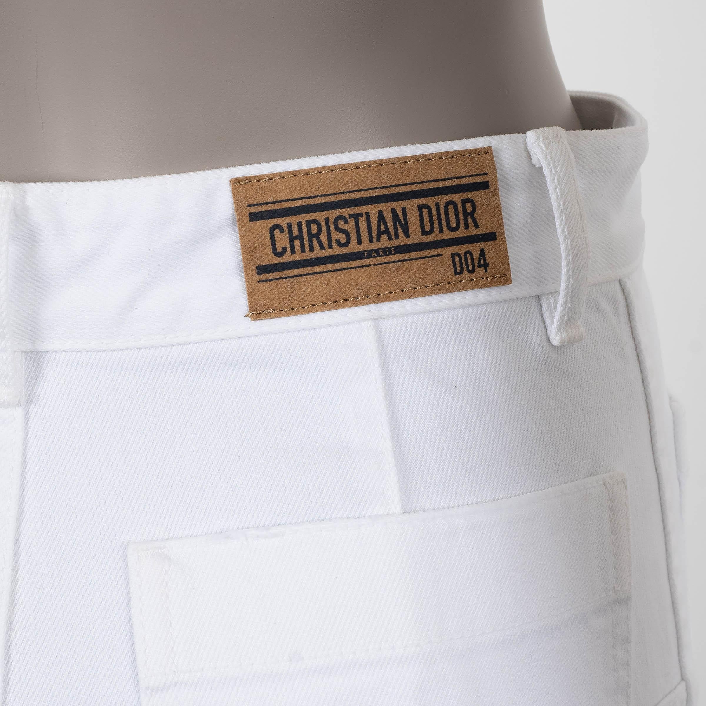 CHRISTIAN DIOR white cotton 2022 DIOR 8 FLARED Jeans Pants 36 XS For Sale 1