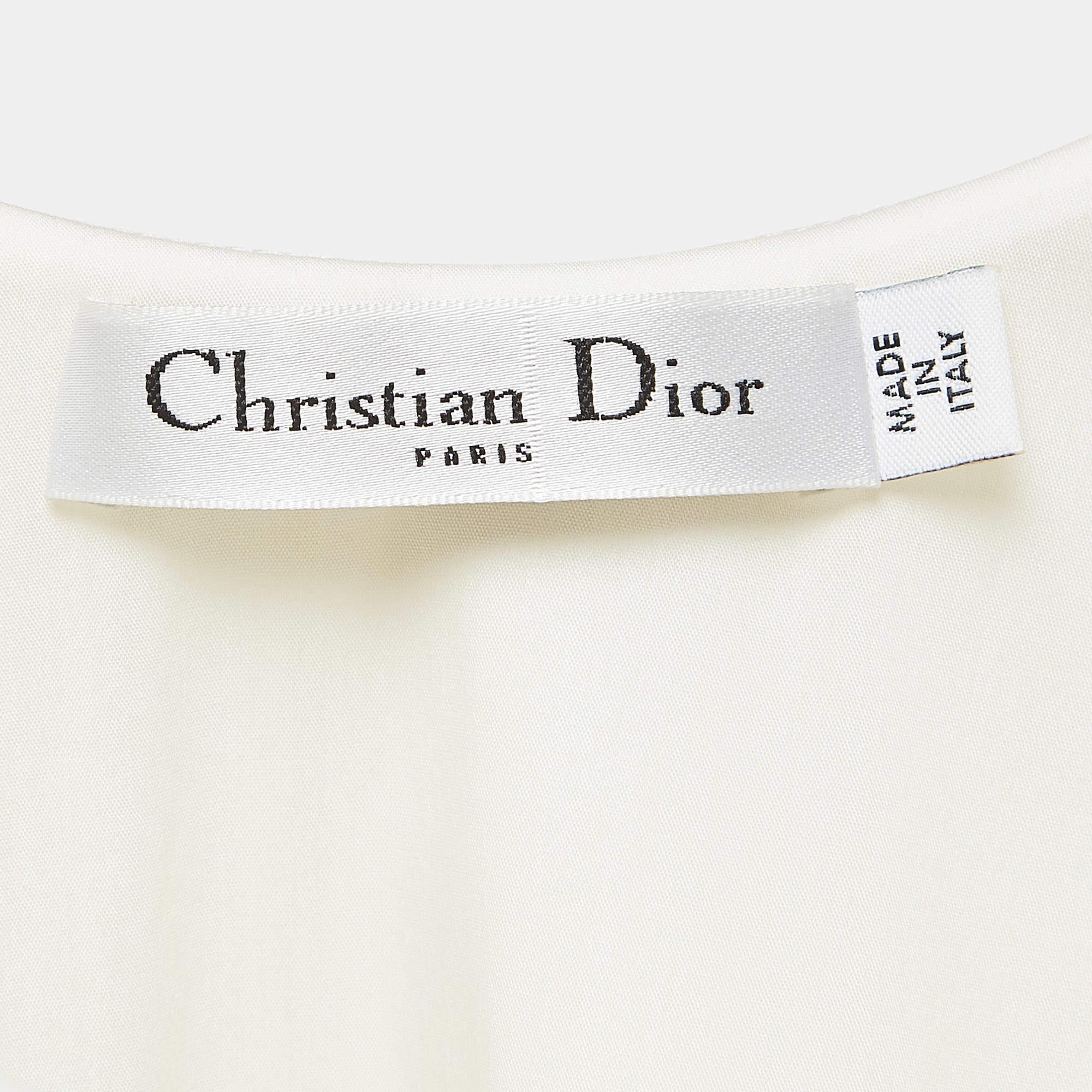 Christian Dior White Cotton Blend Sleeveless Flounce Mini Dress M For Sale 1