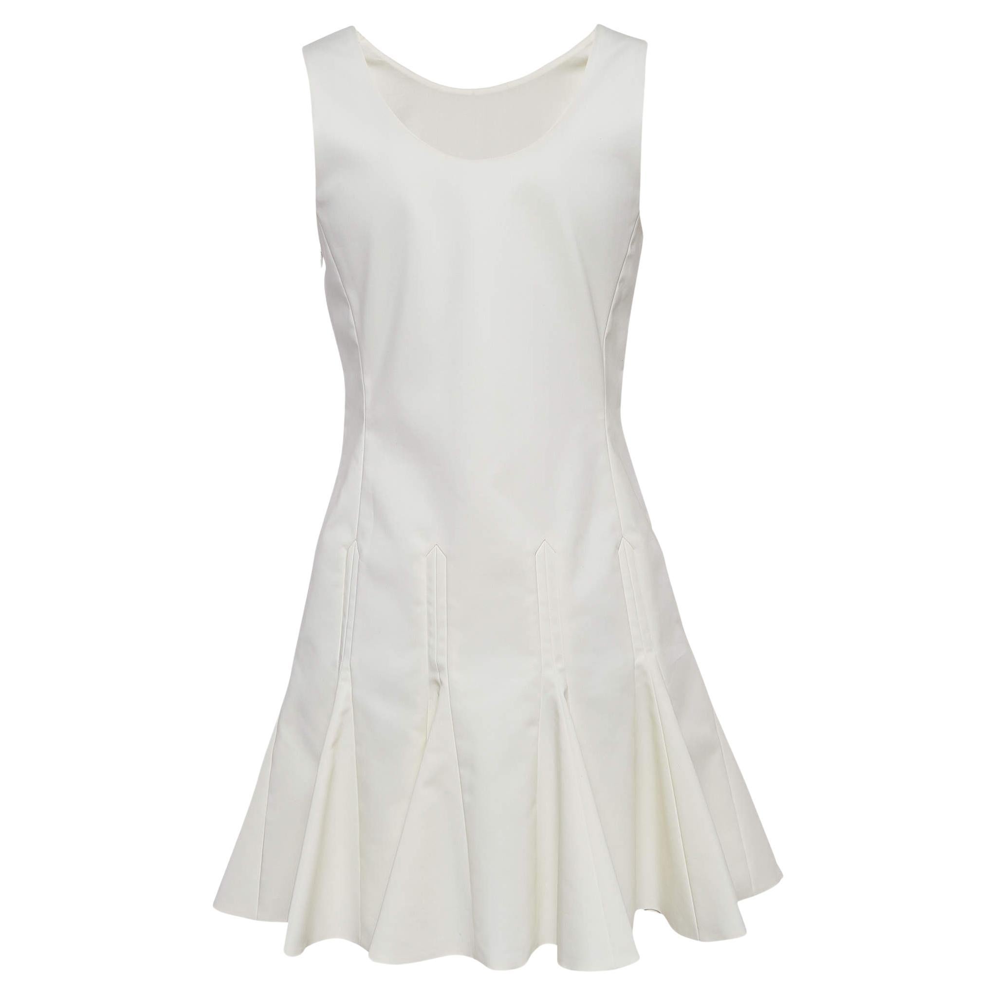 Christian Dior White Cotton Blend Sleeveless Flounce Mini Dress M For Sale