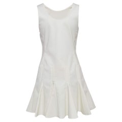 Used Christian Dior White Cotton Blend Sleeveless Flounce Mini Dress M