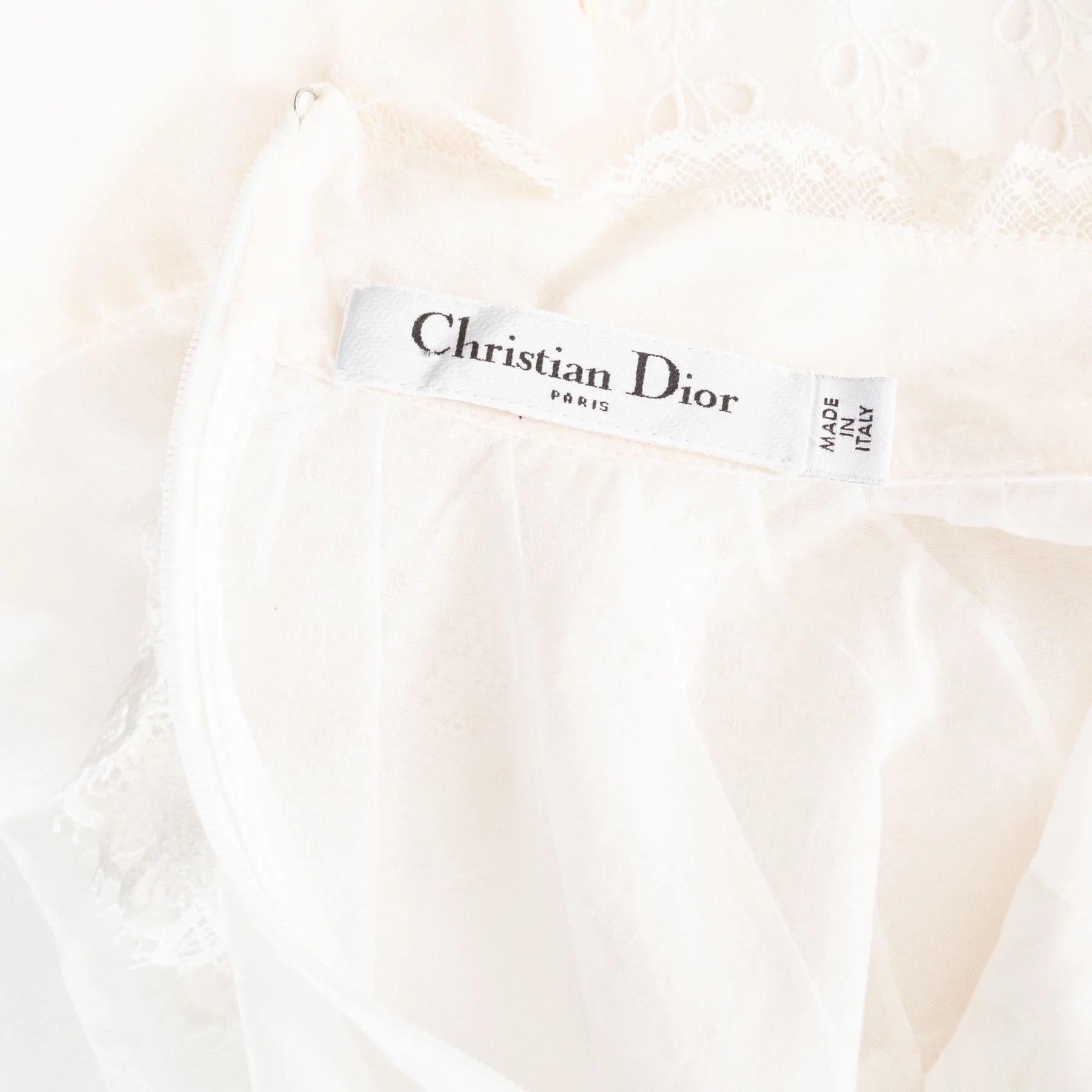 Christian Dior White Cotton Broderie Anglaise High Neck Shift Dress For Sale 2