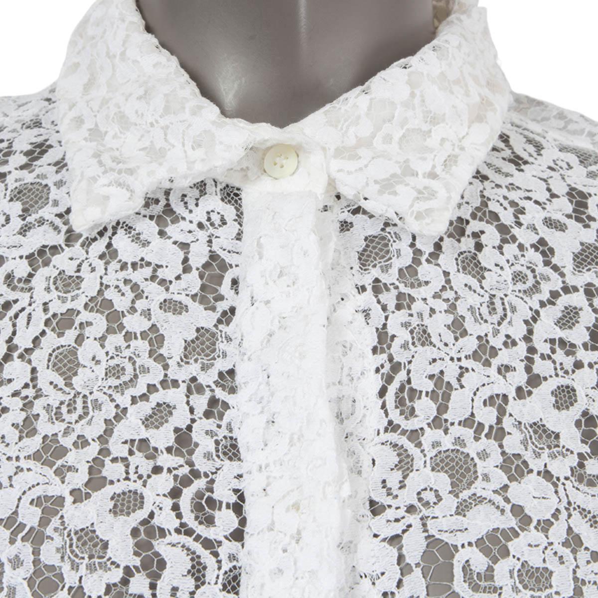 Gray CHRISTIAN DIOR white cotton FLORAL LACE Button Up Shirt 38 S For Sale