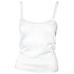 Christian Dior White Cotton Knit Crochet Camisole With Scalloped Hem