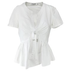 CHRISTIAN DIOR - White Cotton Peplum Blouse with Short Sleeves  Size 8US 40EU