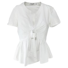 CHRISTIAN DIOR - White Cotton Peplum Blouse with Short Sleeves Size 8US 40EU