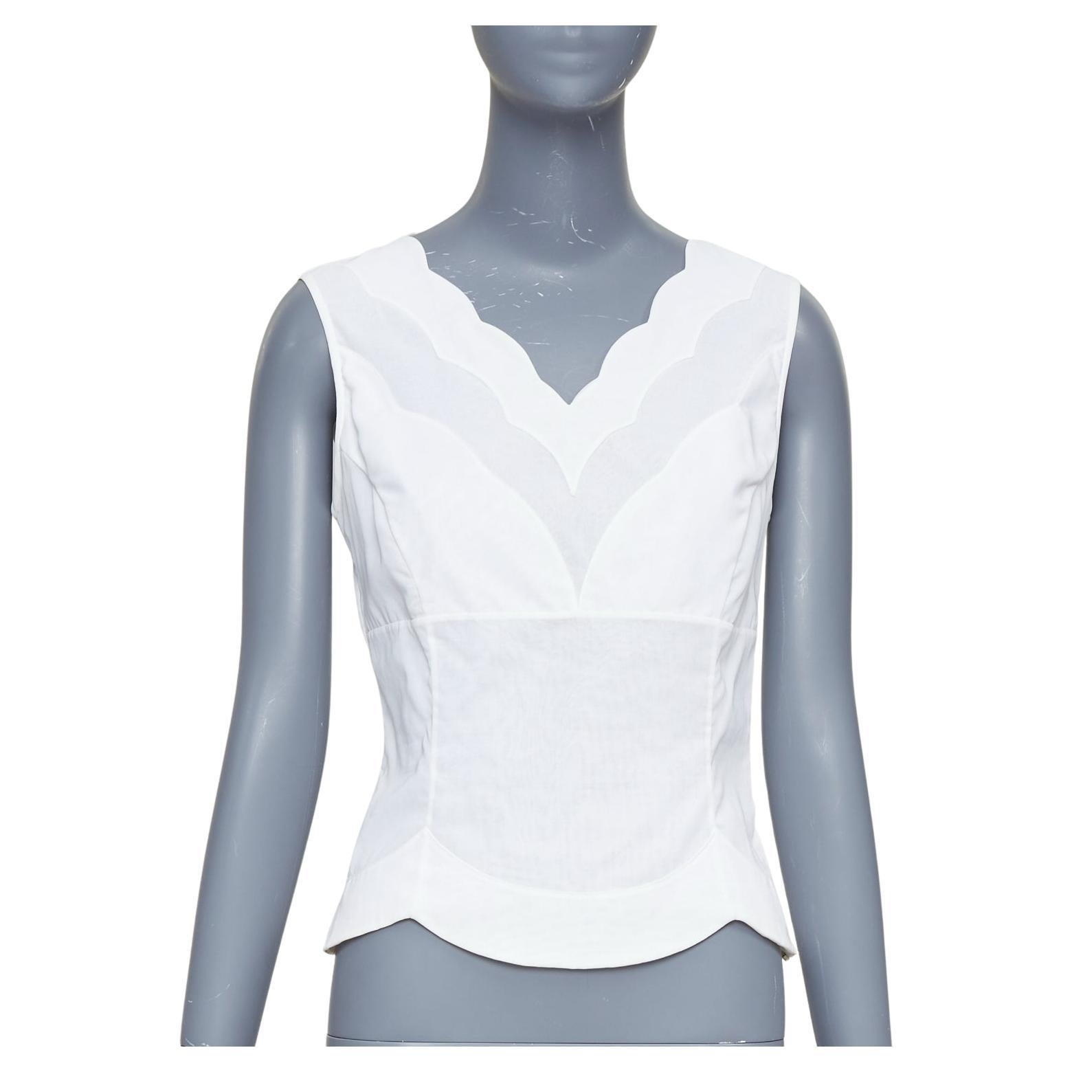 CHRISTIAN DIOR weißes Baumwollhemd mit angeschnittenem Kragen und Weste FR36 S