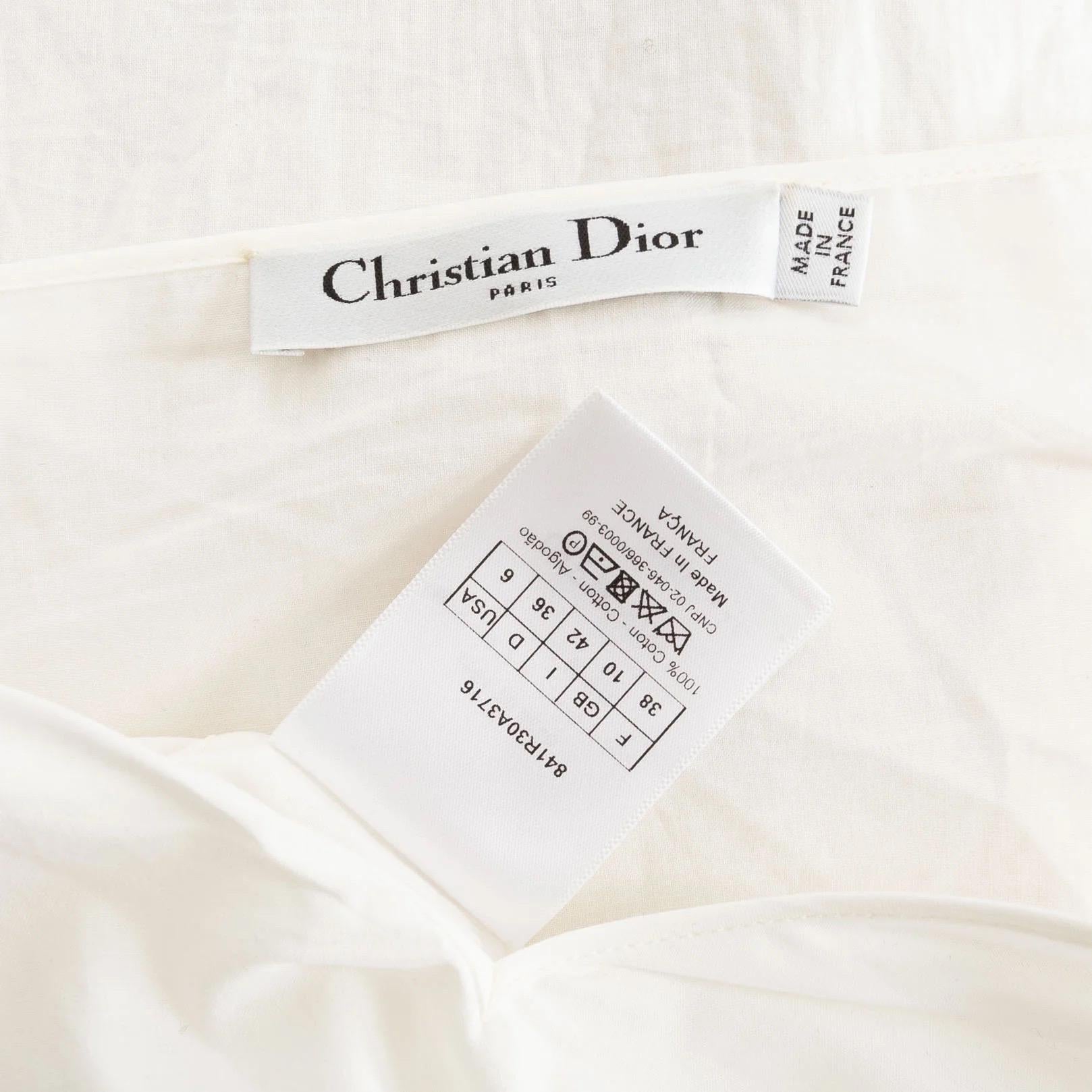 Christian Dior White Cotton Short Sleeve Fringed Eyelet Dress For Sale 6