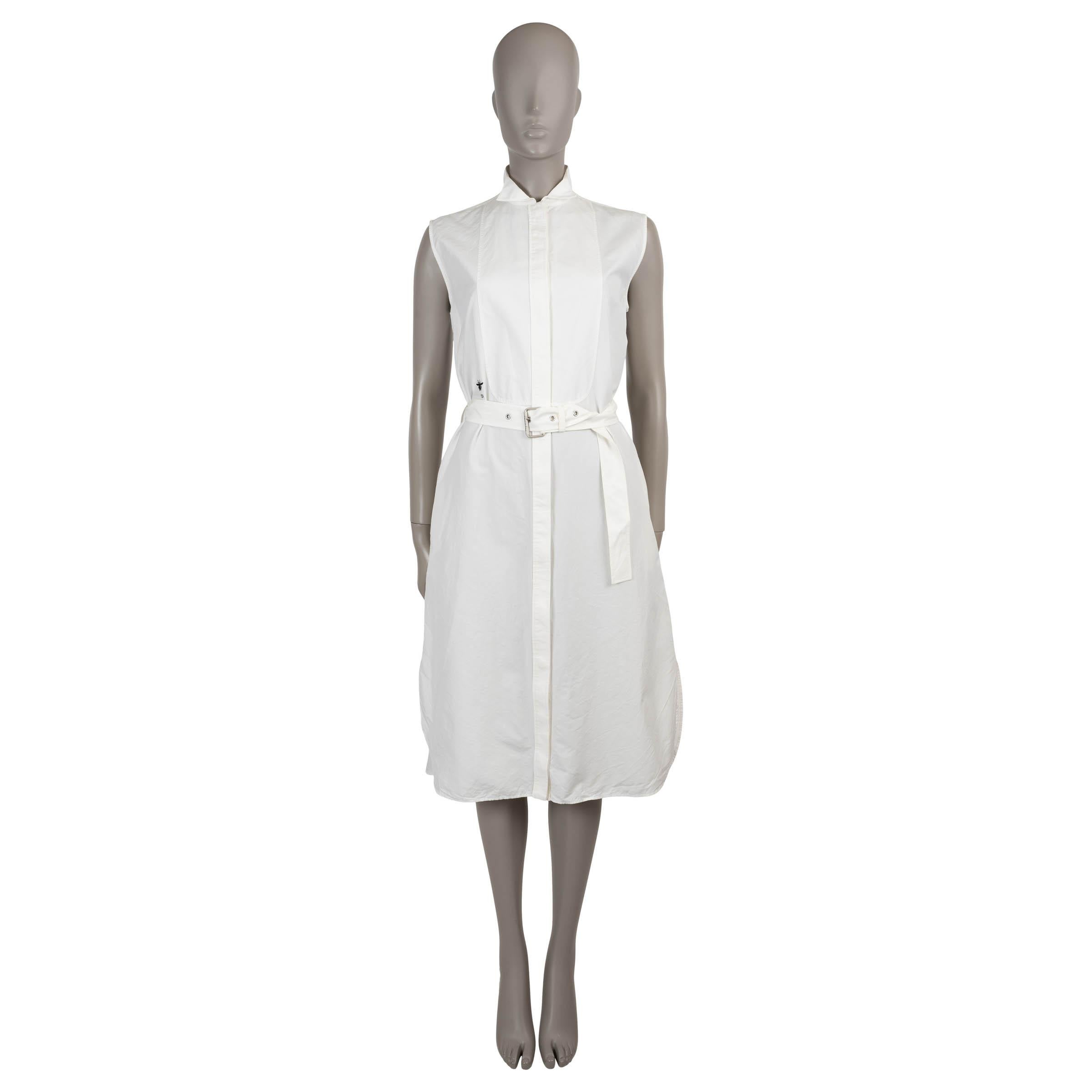 CHRISTIAN DIOR 2024 SLEEVELESS BELTED MIDI SHIRT Kleid aus weißer Baumwolle und Seide 38 S Damen im Angebot