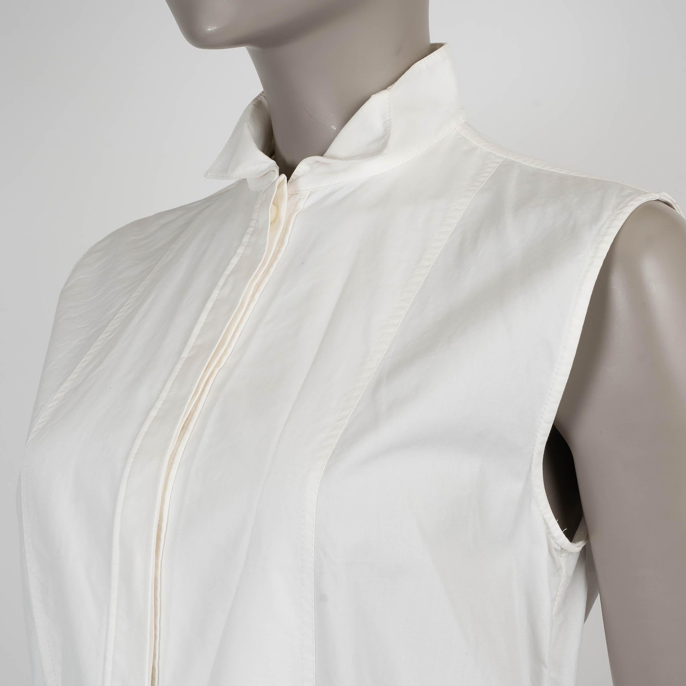CHRISTIAN DIOR 2024 SLEEVELESS BELTED MIDI SHIRT Kleid aus weißer Baumwolle und Seide 38 S im Angebot 1