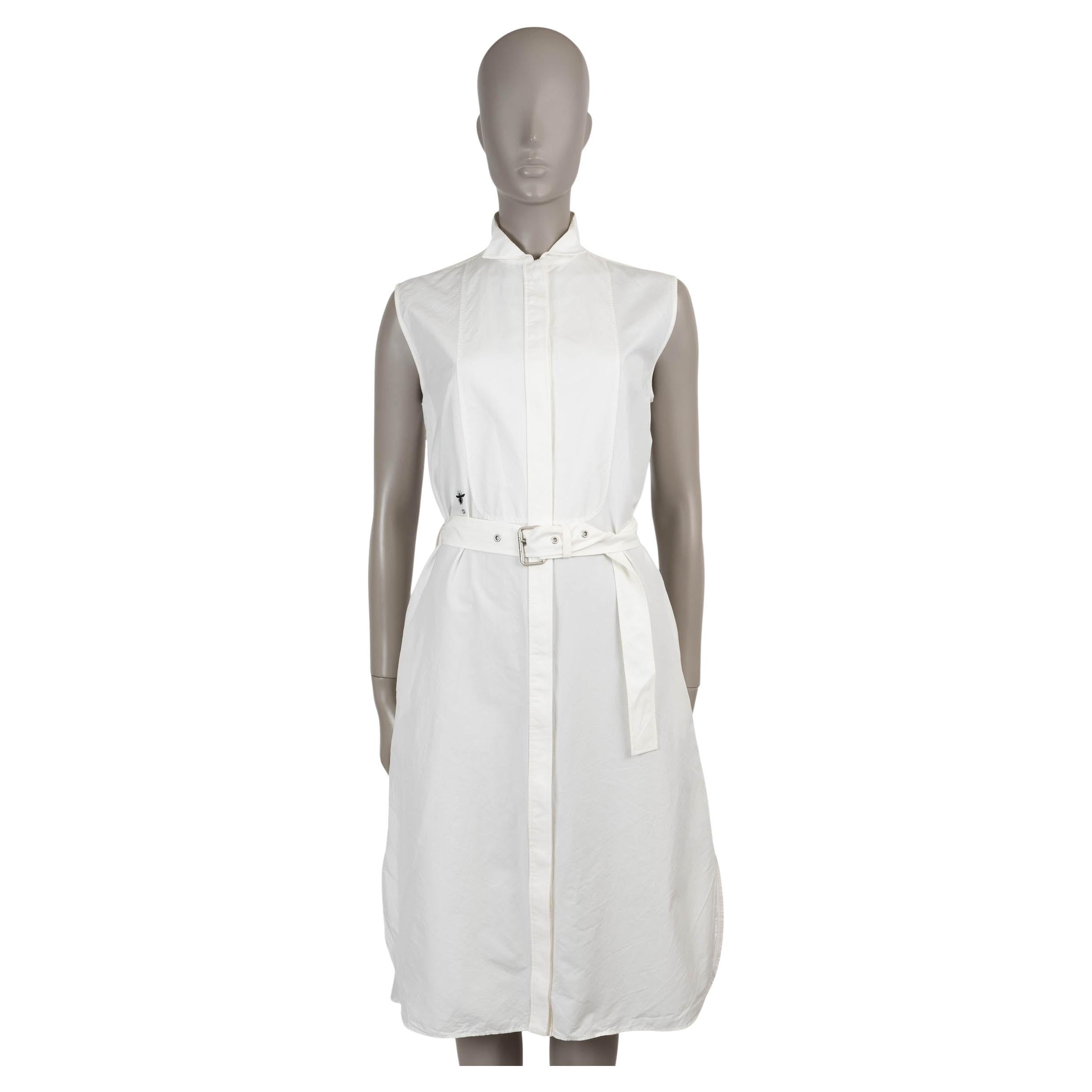 CHRISTIAN DIOR White cotton & silk 2024 SLEEVELESS BELTED MIDI SHIRT Dress 38 S