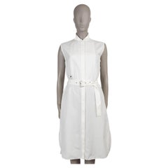 CHRISTIAN DIOR white cotton & silk 2024 SLEEVELESS BELTED MIDI SHIRT Dress 38 S