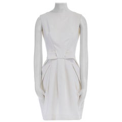 CHRISTIAN DIOR white cotton silk blend jacquard bow front cocktail dress FR38 M