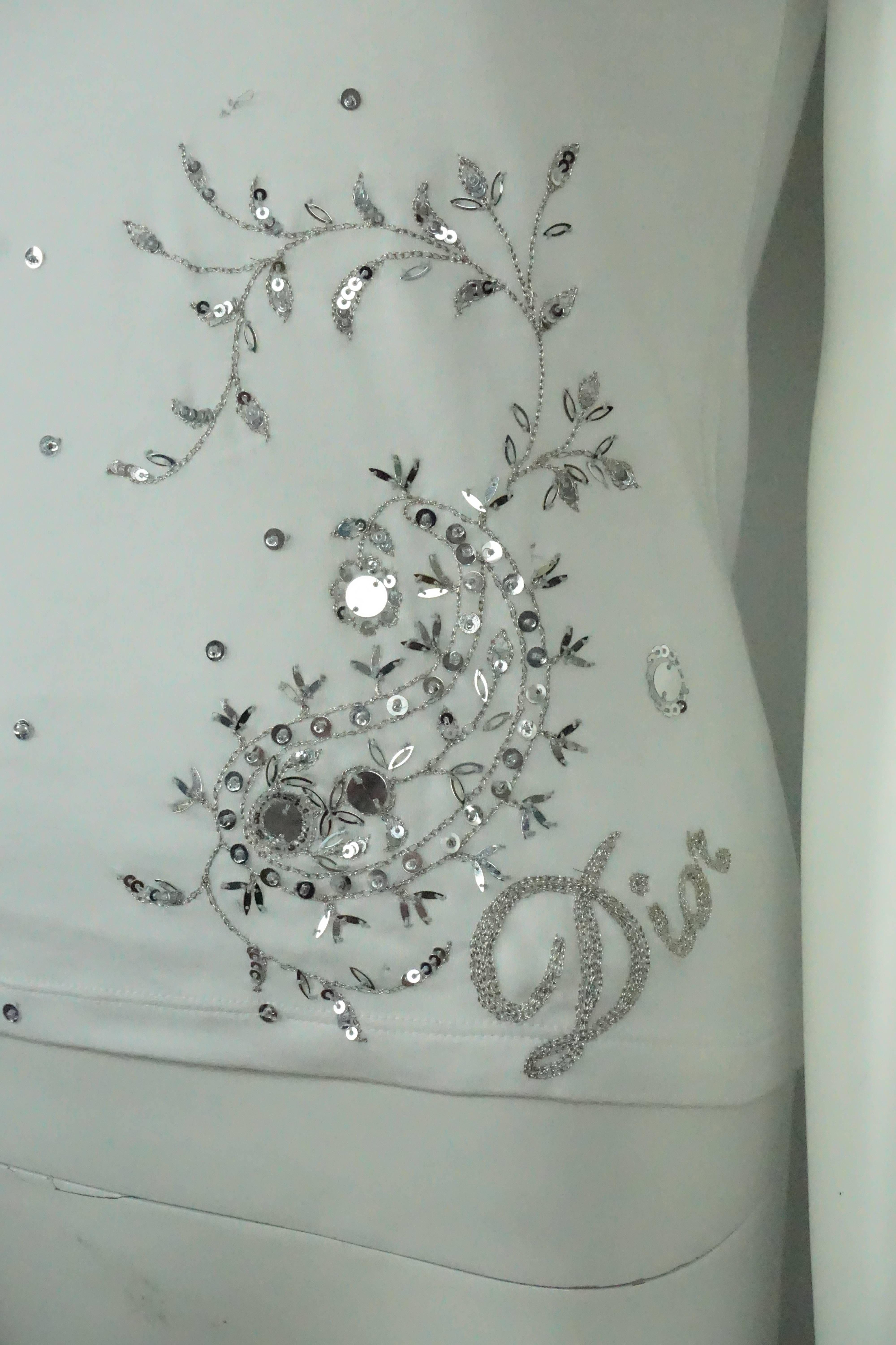 Women's Christian Dior White Cotton Top w/ Sequins - 8