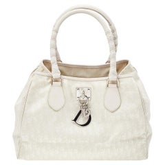 Christian Dior Weißes Kreide Canvas und Leder Diorissimo Kleine schöne Tragetasche