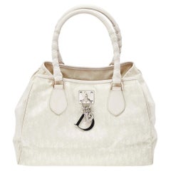 Used Christian Dior White-Cream Canvas And Leather Diorissimo Small Lovely Tote
