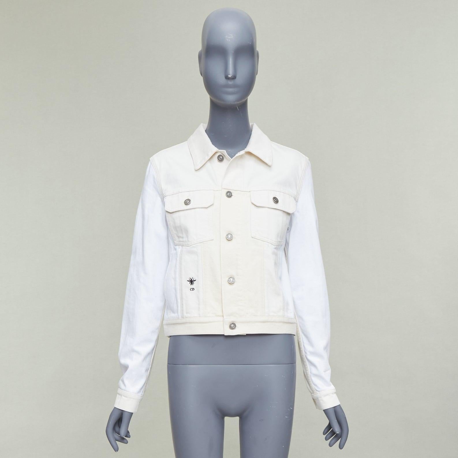 CHRISTIAN DIOR white denim CD bee logo trucker cropped jacket FR40 L For Sale 5