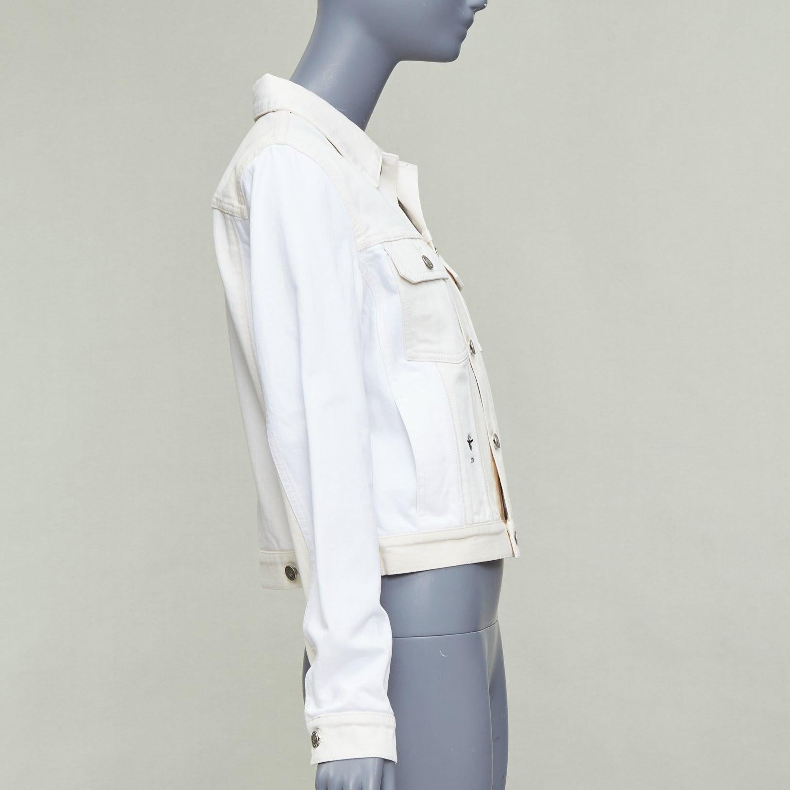 Women's CHRISTIAN DIOR white denim CD bee logo trucker cropped jacket FR40 L For Sale