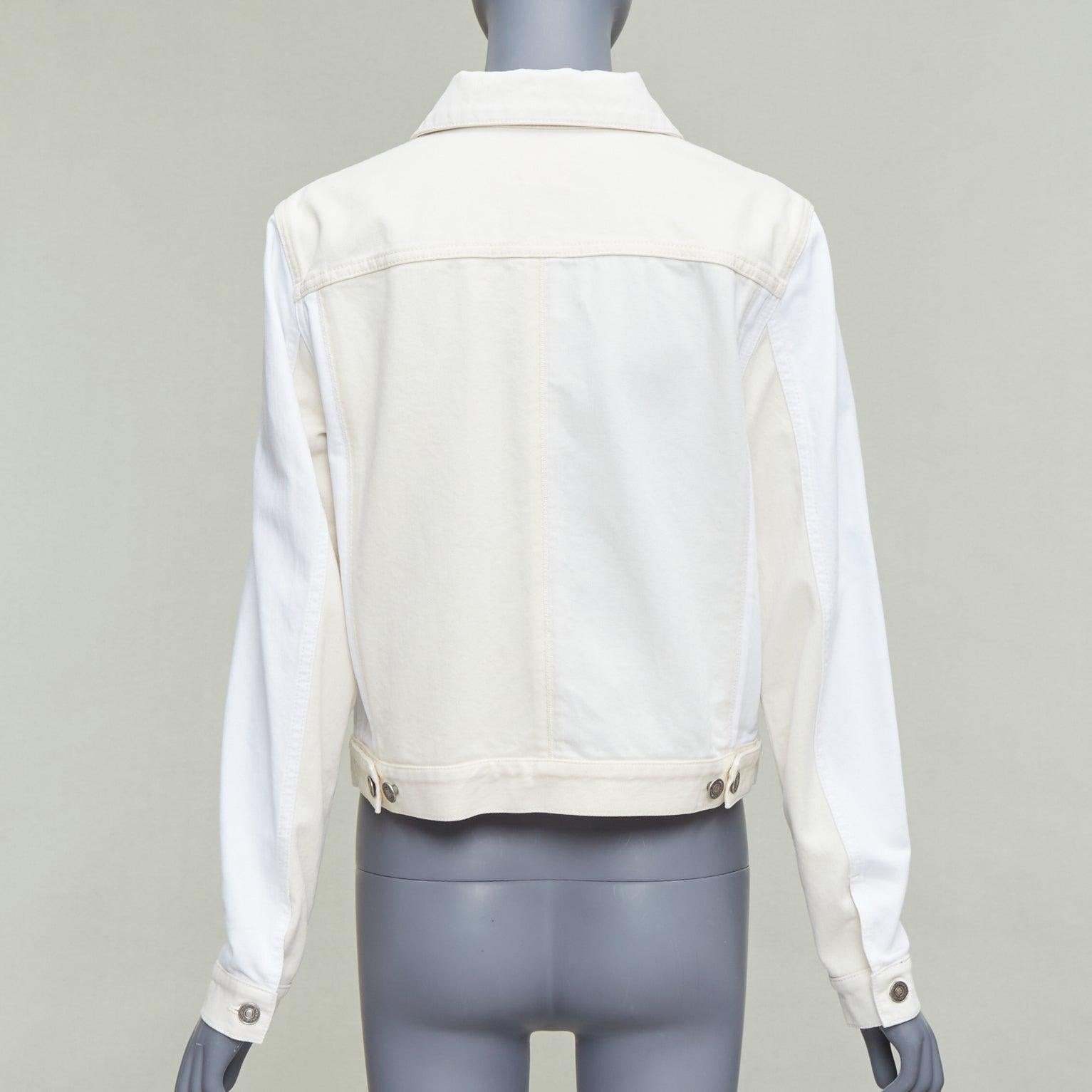 CHRISTIAN DIOR white denim CD bee logo trucker cropped jacket FR40 L For Sale 1