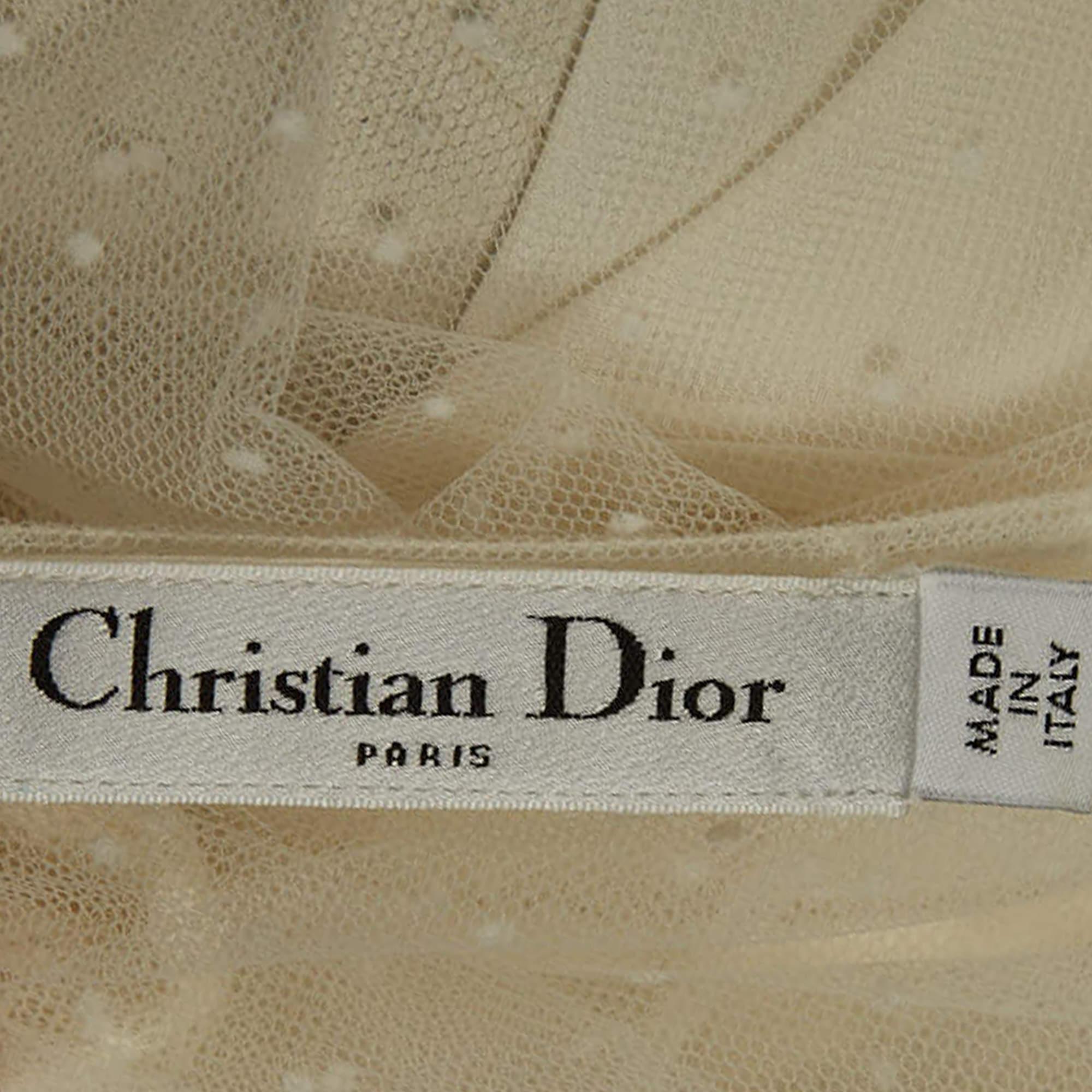Christian Dior White Dotted Tulle Blouse S For Sale 2