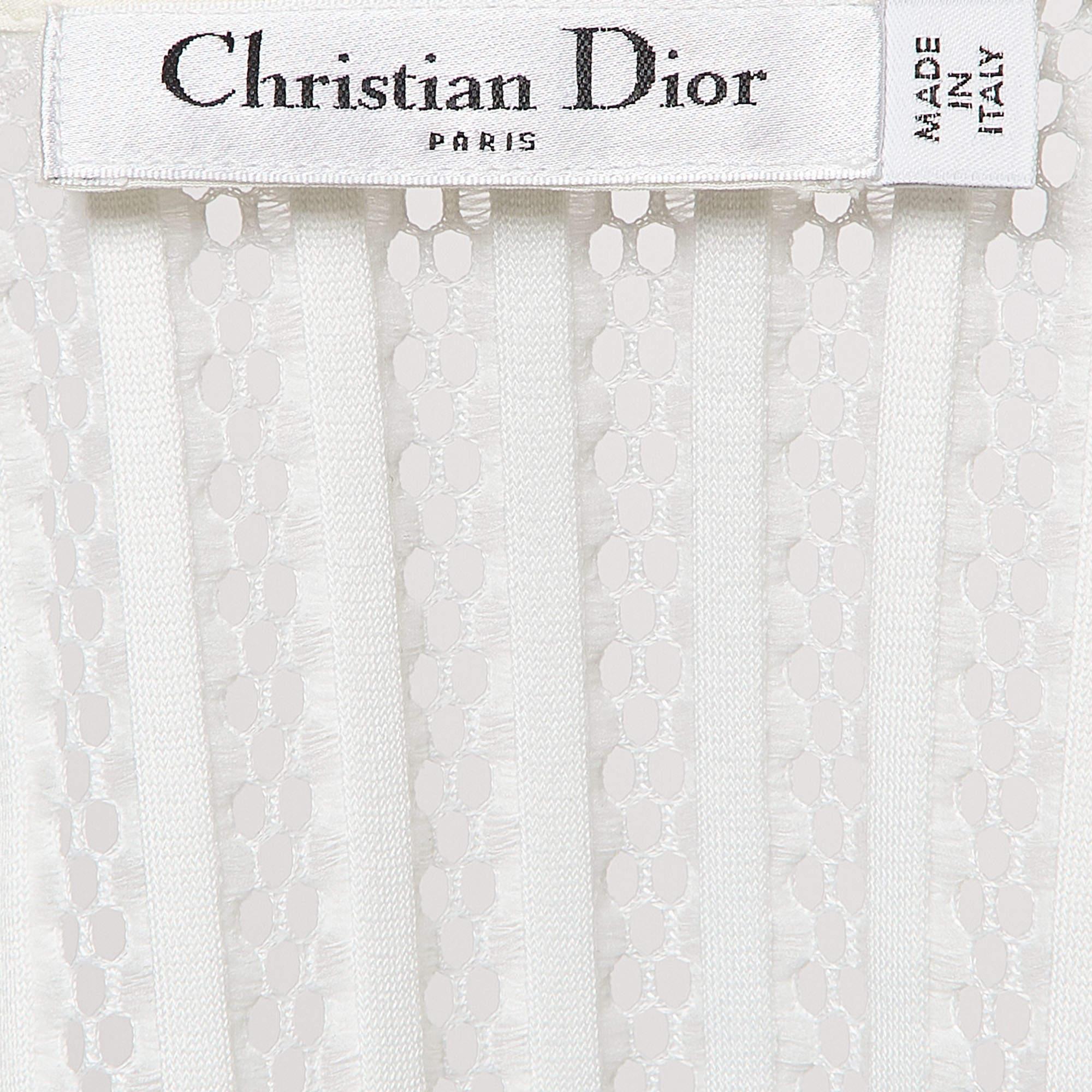 Christian Dior White Eyelet Knit High-Low Sheer Jacket M In Excellent Condition For Sale In Dubai, Al Qouz 2