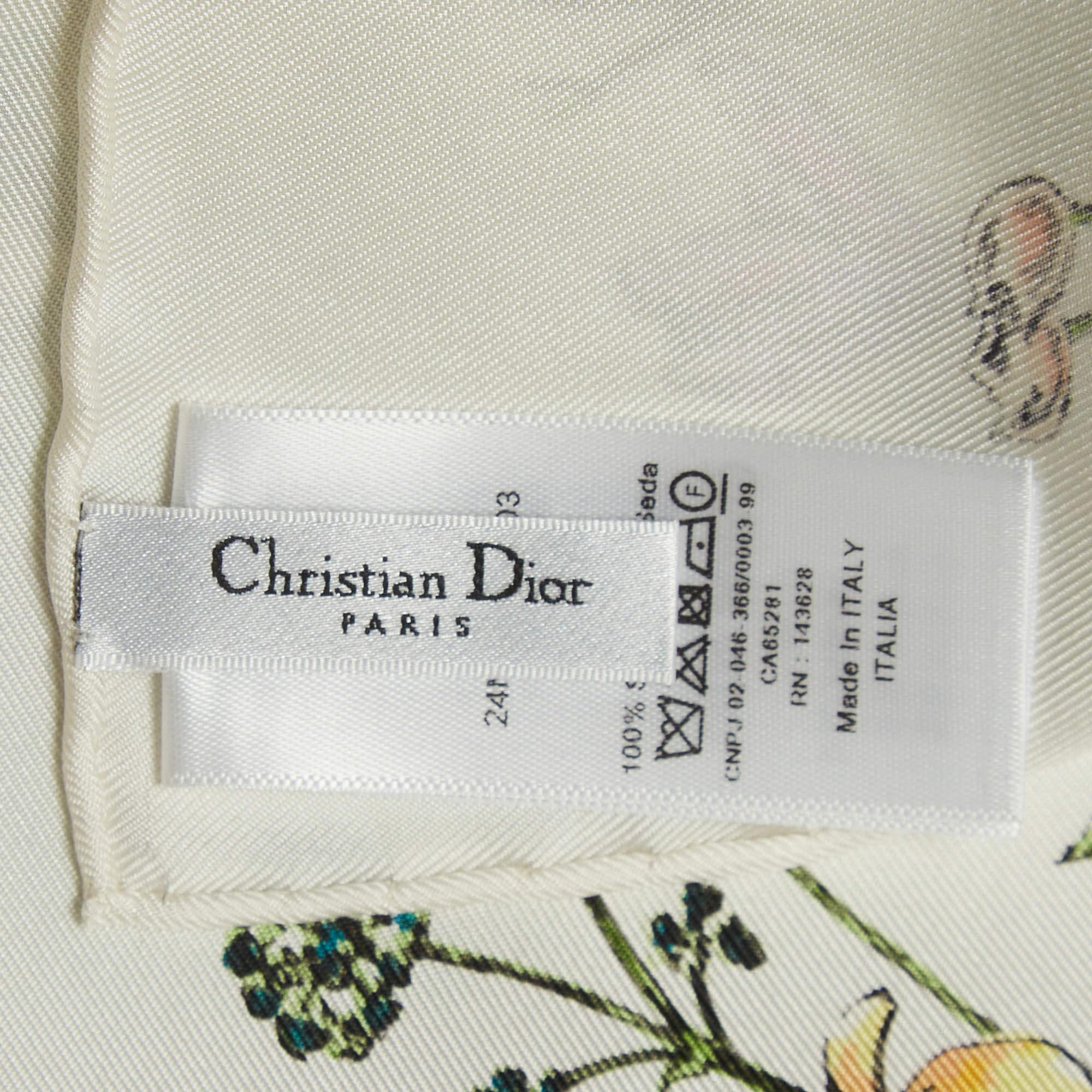 Women's Christian Dior White Floral Print Silk D-Constellation Square Scarf